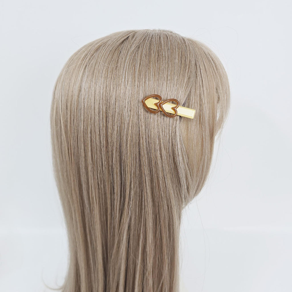 Twin Mini Heart Straight Side Clip Hair Claw Clip (2.0 Inch) / Vivid Color French Pin / Alligator Hair Clip for Woman