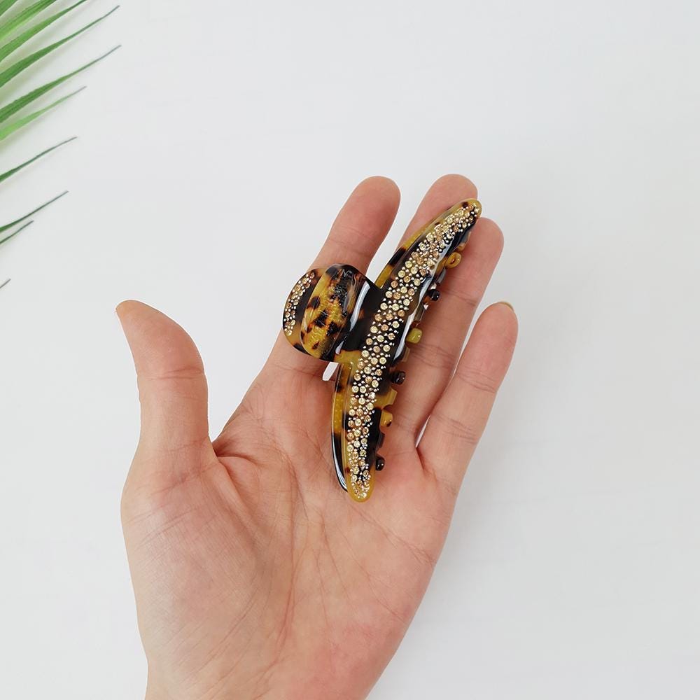 Tortoise Shell Leopard Elle Cubic Hair Claw Clip / Luxurious Cellulose French Hair Pin / Hair Accessory for Woman / Large Hair Clip