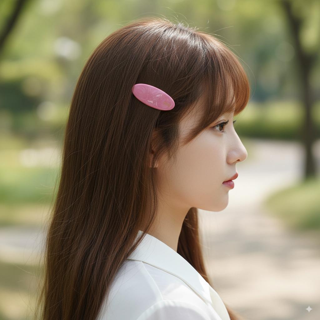 Pastel Color Cora Oval Mini Hair Barrette with Cubic (2.2 Inch) / Cute French Hair Pin / Automatic Hair Clip