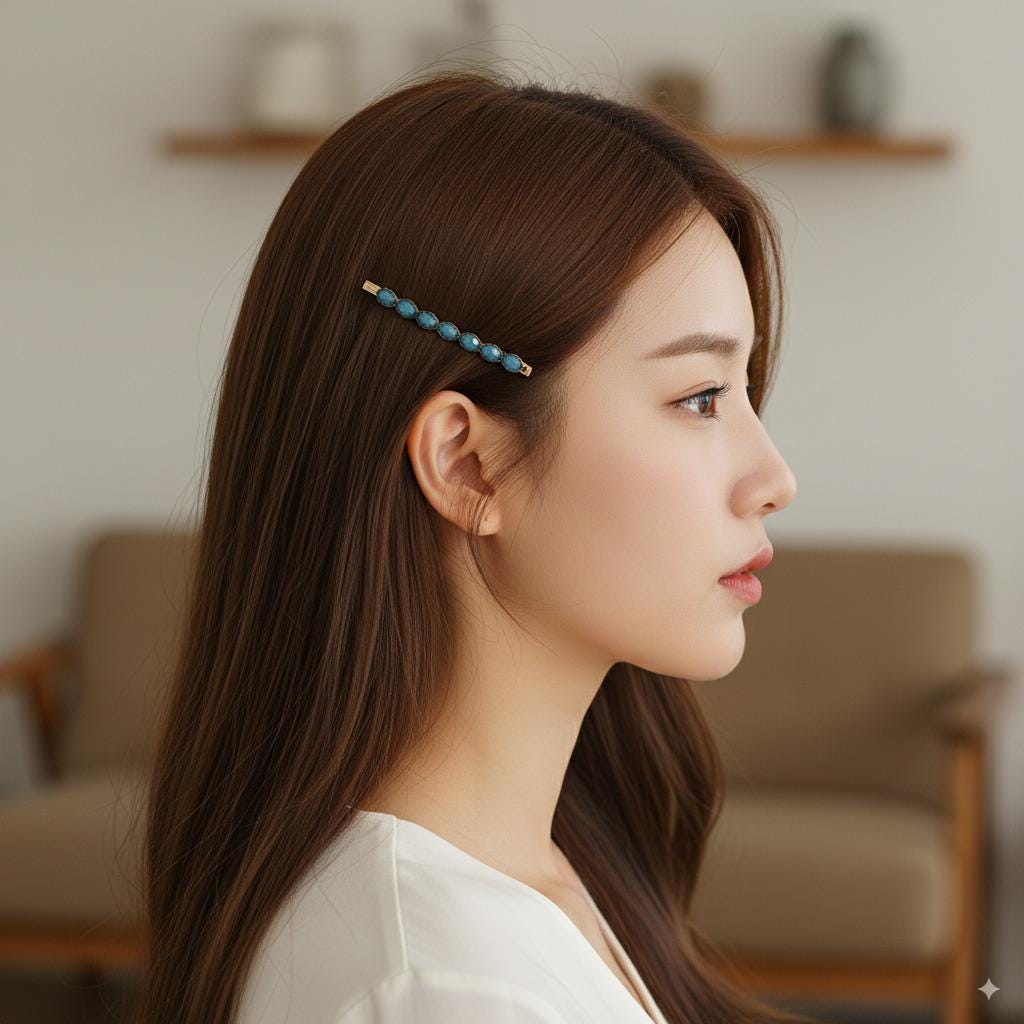 Formica Thin Hair Pin (2.4 Inch ) / Diamond Cut Formica Stone Decorated Barrette / Vintage Antique Hair Accessory for Woman