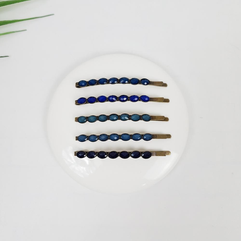 Formica Thin Hair Pin (2.4 Inch ) / Diamond Cut Formica Stone Decorated Barrette / Vintage Antique Hair Accessory for Woman