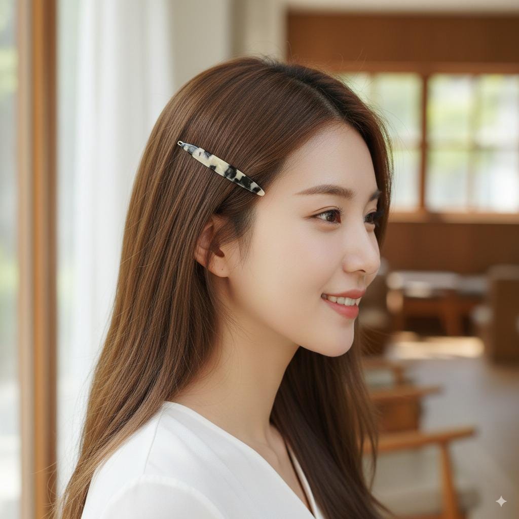 Luxurious Slim Long Oval Bobby Pin (3.1 Inch) / Tortoise Marble French Hair Pin Clip / Hair Accessory for Woman / Bow Barrette