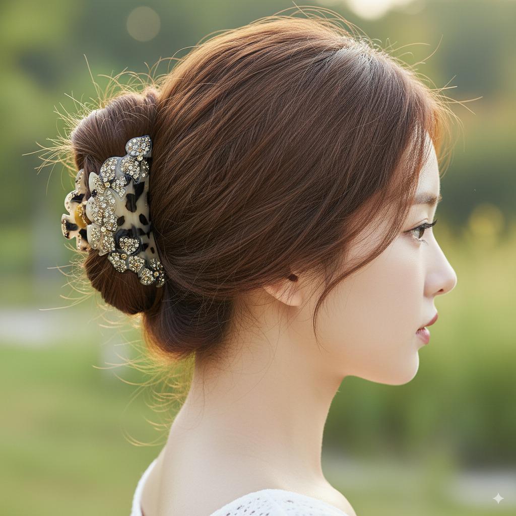 Luxurious Floral Hair Claw Clip with Cubic (4.0 Inch) / Elegance French Hair Pin / Hair Barrette for Woman