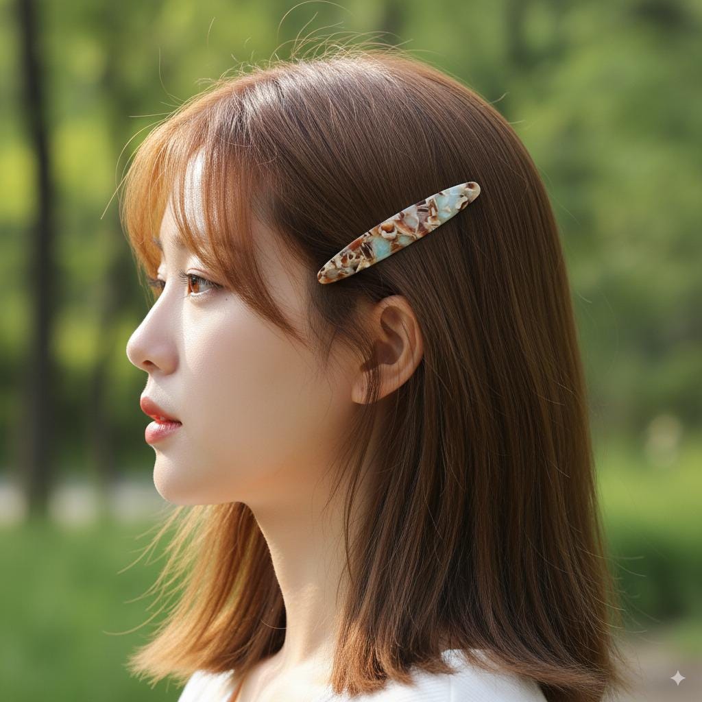 Leopard Marble Long Oval Hair Barrette (3.5 Inch) / Tortoise Shell French Hair Pin / Hair Accessory for Woman / Automatic Hair Clip