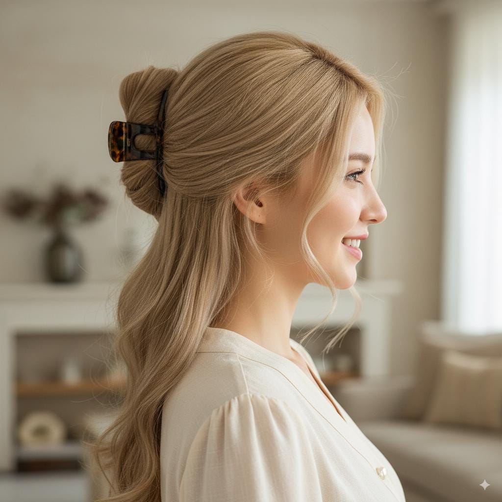 Cheli Rectangular Straight Updo Half-Tie Hair Claw Clip (3.9 Inch) / Tortoise Shell French Hair Claw / Hair Barrette for Woman