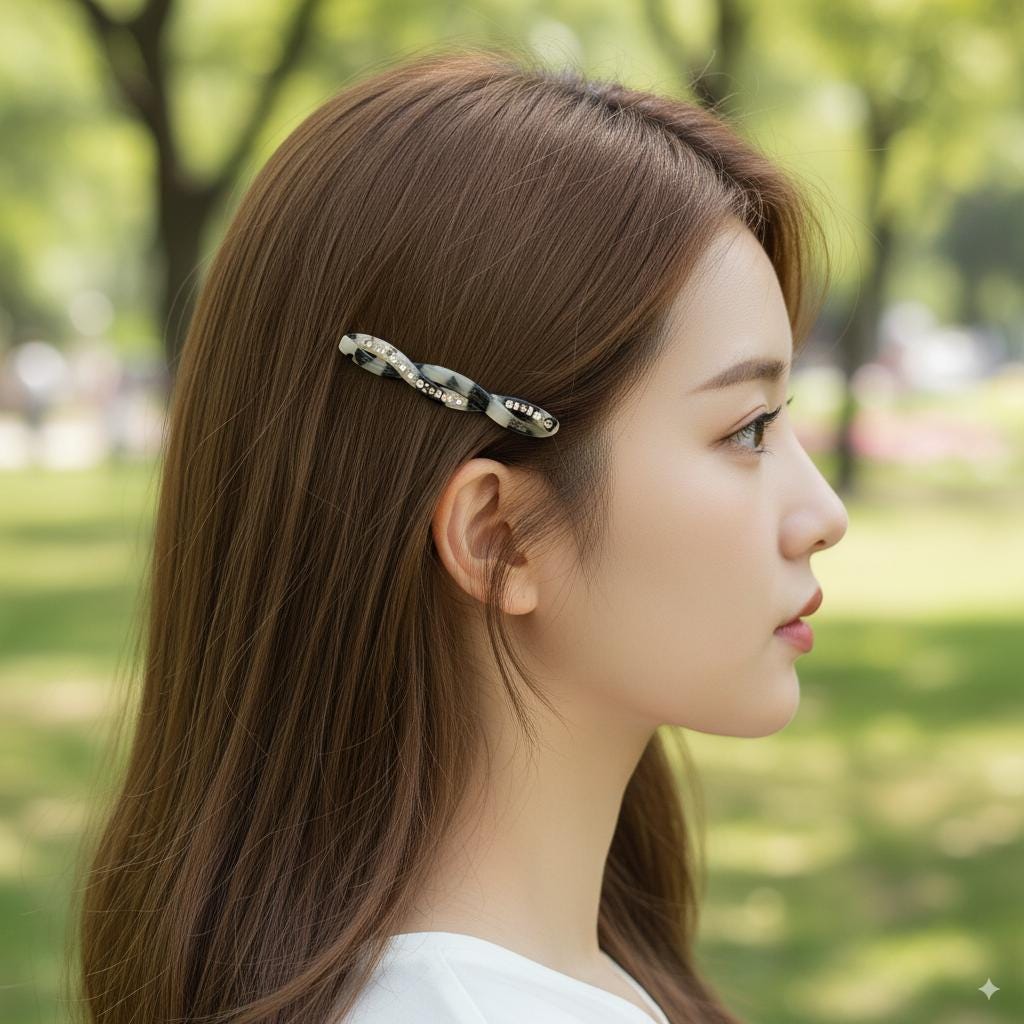 Pure Twisted Cubic Line Hair Barrette (2.6 Inch) / Cute French Hair Pin / Automatic Hair Clip