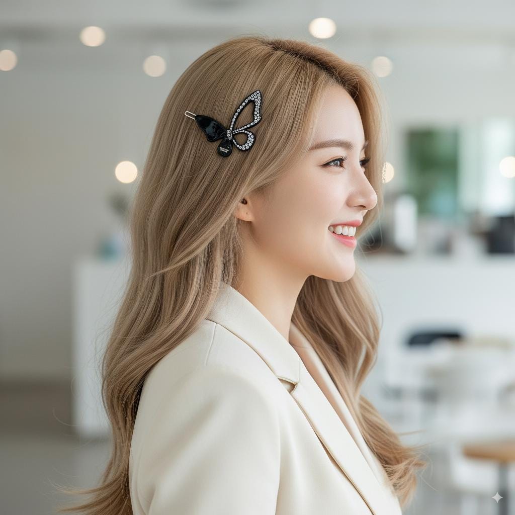 Pure Color Cubic Stone Butterfly Manual Snap Clip Bobby Pin (2.2 Inch) / Vintage French Hair Pin / Bow Barrette for Thin Hair