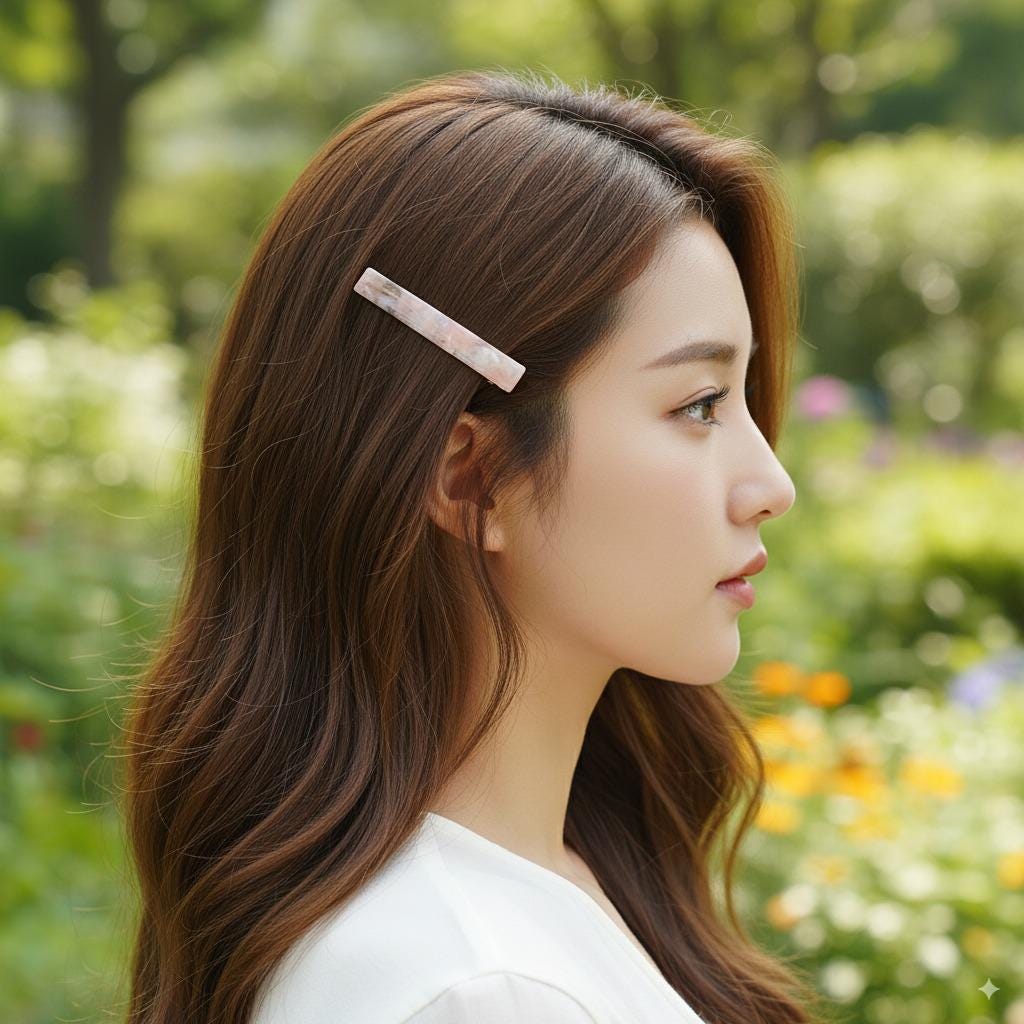 Leopard Aurora Simple Line Hair Barrette (3.1 Inch) / Tortoise Marble French Hair Pin / Hair Accessory for Woman / Automatic Hair Clip