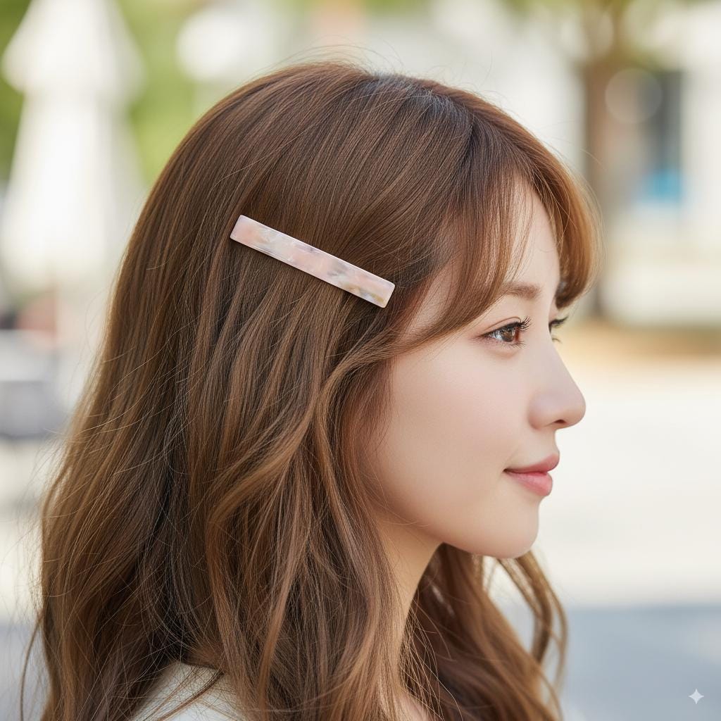 Simple Line Leopard Hair Barrette (3.1 Inch) / Tortoise Marble French Hair Pin / Hair Accessory for Woman / Automatic Hair Clip