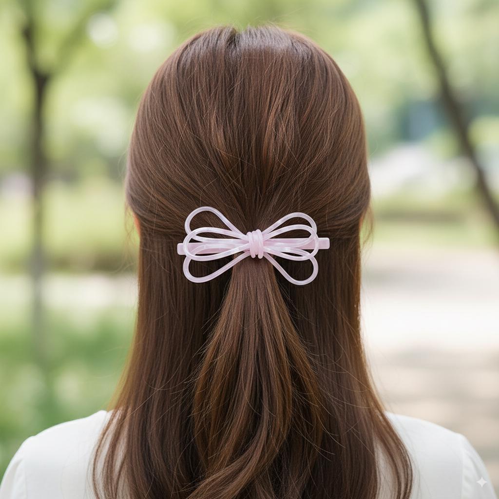 Tortoise Shell Triple Ribbon Hair Barrette (4.3 Inch) / Luxurious French Hair Pin / Hair Accessory for Woman / Automatic Hair Pin