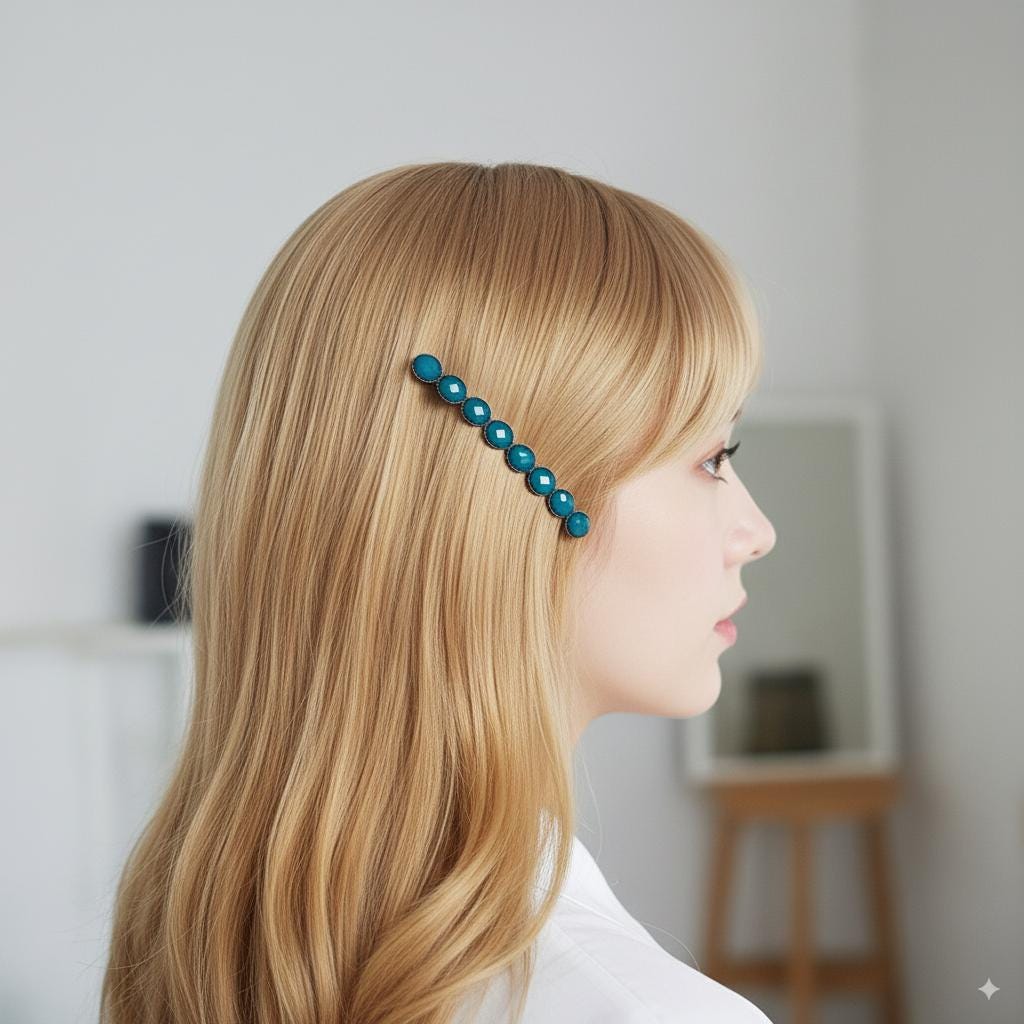 Oval Formica Hair Barrette (3.2 Inch) / Diamond Cut Formica Stone Decorated Barrette / Hair Accessory for Woman / Automatic Hair Pin