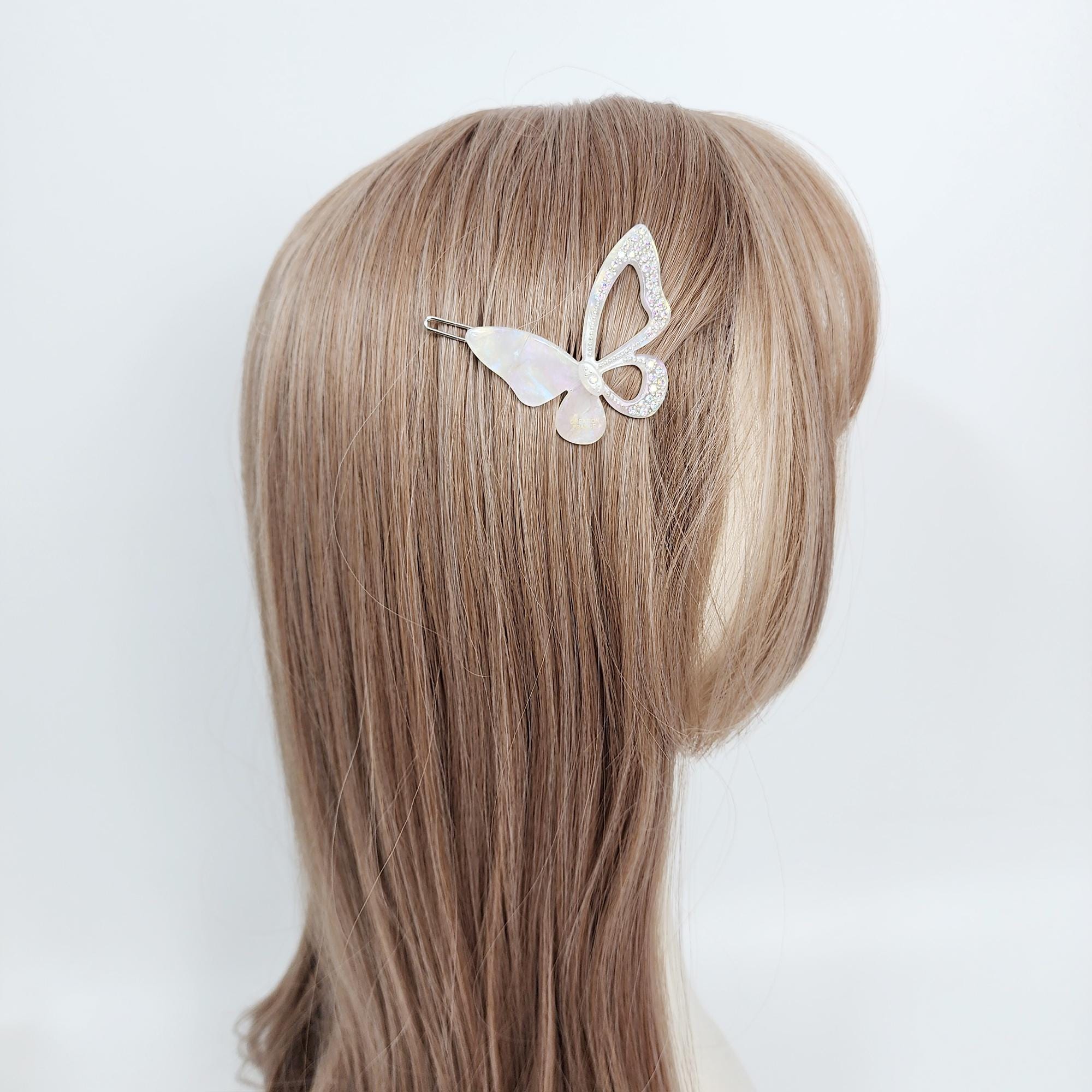 Aurora White Double Ribbon Cubic Butterfly Bobby Pin / Tortoise Shell French Hair Pin Clip / Hair Accessory for Woman / Bow Barrette