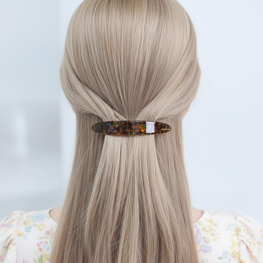 Blooming Slim Curve Half Updo Barrette (4.1 Inch) / Elegance French Hair Pin / Automatic Hair Clip