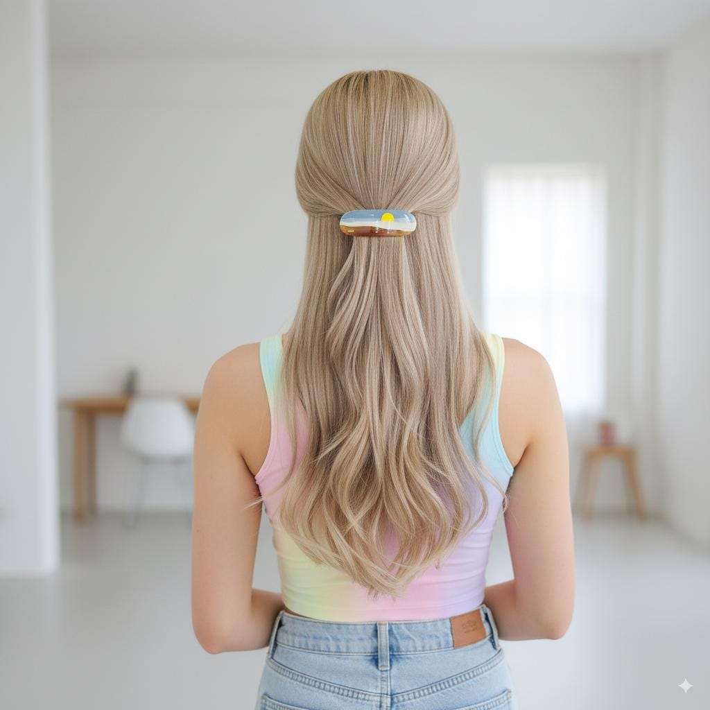 Golden Horizon Point Half-Up Barrette (3.5 Inch) / Elegance French Hair Pin / Automatic Hair Clip