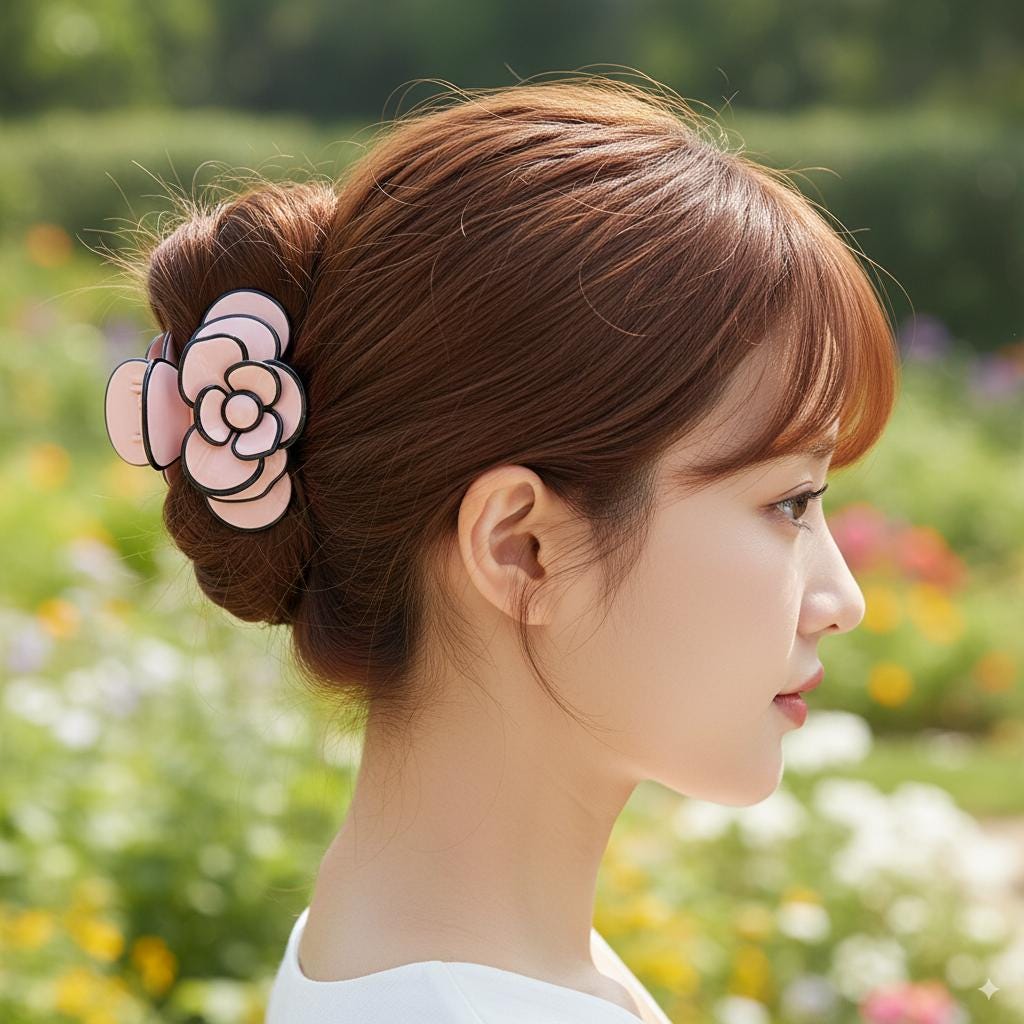 Pastel Color Big Bloom Camellia Half Updo Hair Claw (3.1 Inch) / Elegance French Hair Pin / Hair Barrette for Woman
