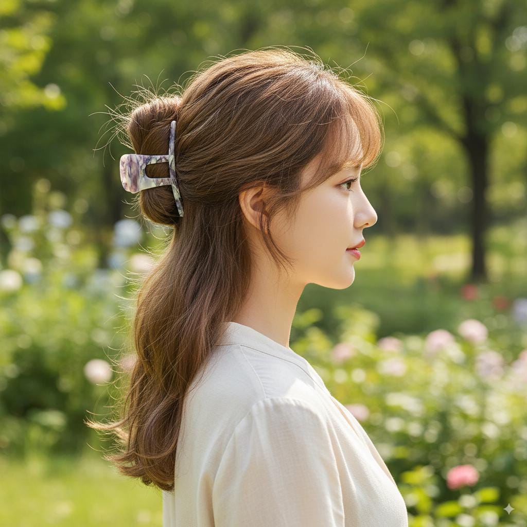 Cheli Rectangular Straight Updo Half-Tie Hair Claw Clip (3.9 Inch) / Tortoise Shell French Hair Claw / Hair Barrette for Woman