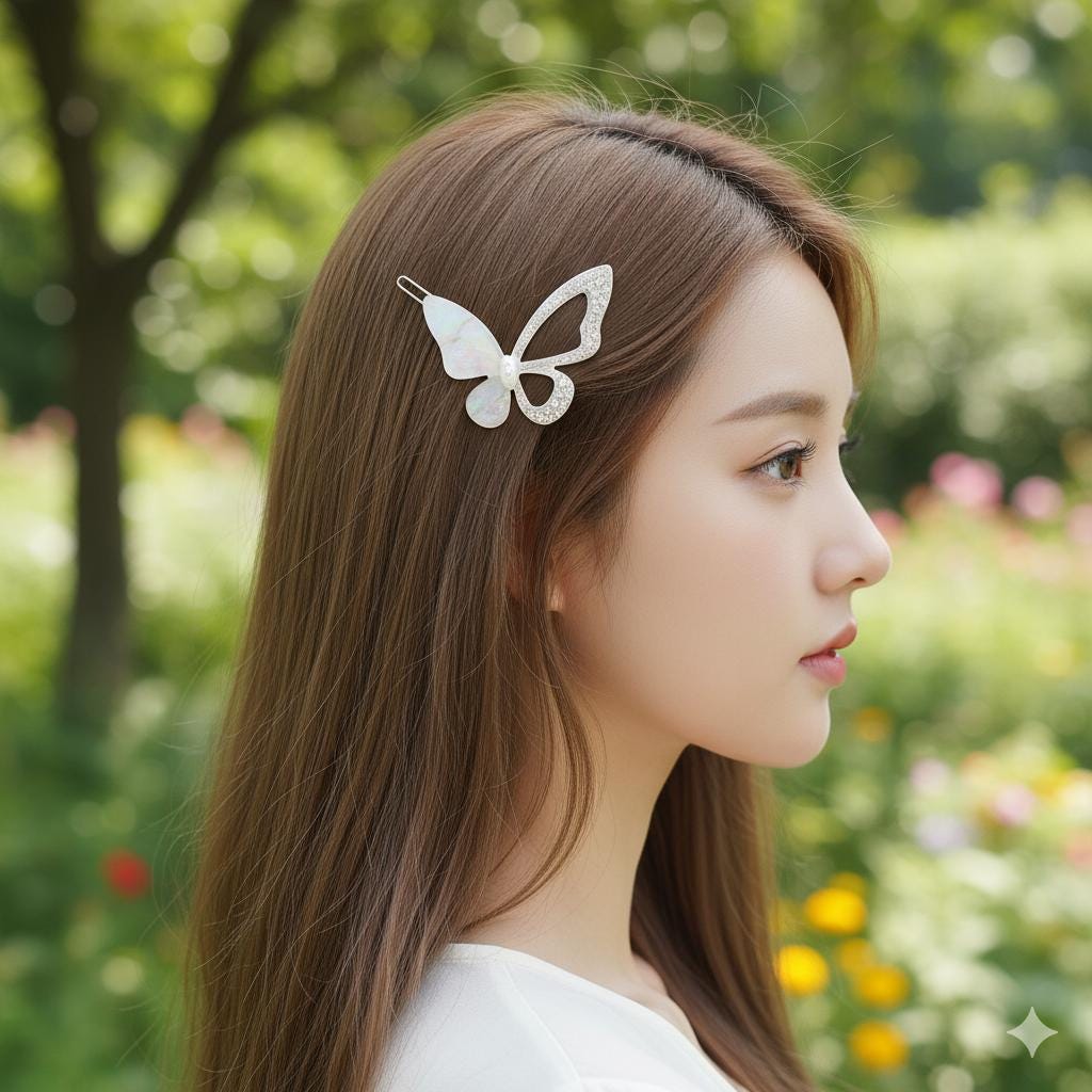 Aurora White Double Ribbon Cubic Butterfly Bobby Pin / Tortoise Shell French Hair Pin Clip / Hair Accessory for Woman / Bow Barrette