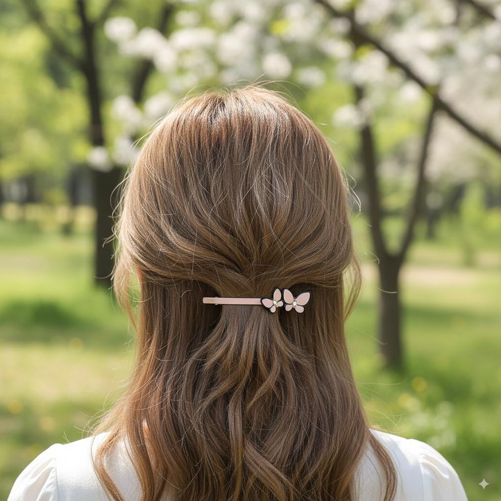 Pastel Color Couple Butterfly Hair Barrette with Cubic (3.7 Inch) / Cute French Hair Pin / Automatic Hair Clip