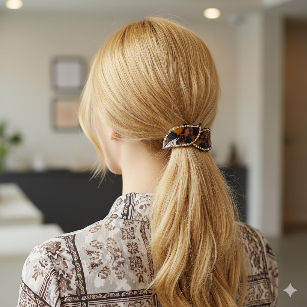 Leopard Big Leaf Hair Barrette with Cubic (4.1 Inch) / Luxurious French Hair Pin / Automatic Hair Clip
