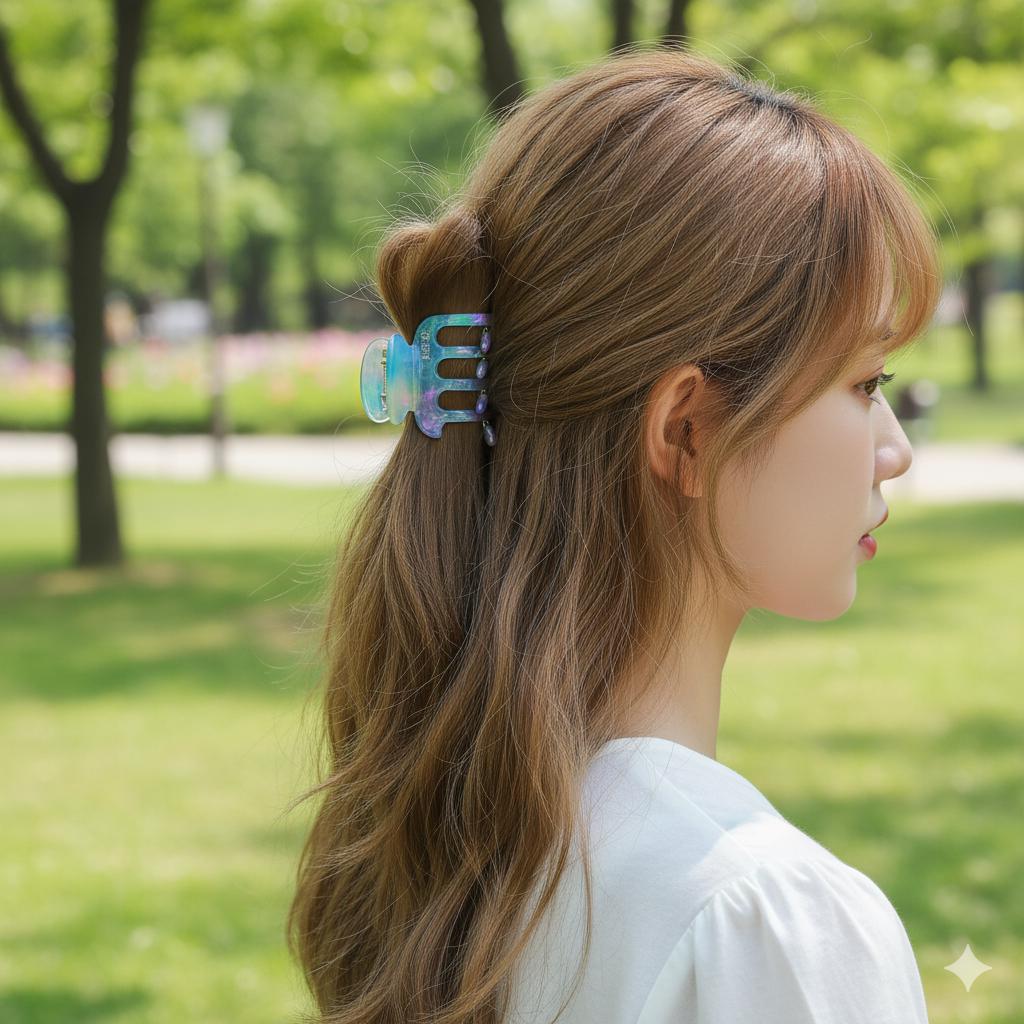 Leopard Aurora Hook Hair Claw Clip (1.8 Inch) / Tortoise Shell Medium Size Ponytail Holder / Hair Barrette for Woman