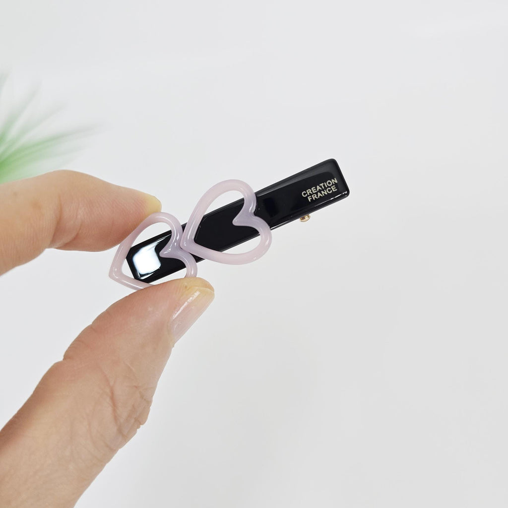 Twin Mini Heart Straight Side Hair Claw Clip (2 Inch) / Vivid Color French Pin / Alligator Hair Clip for Woman