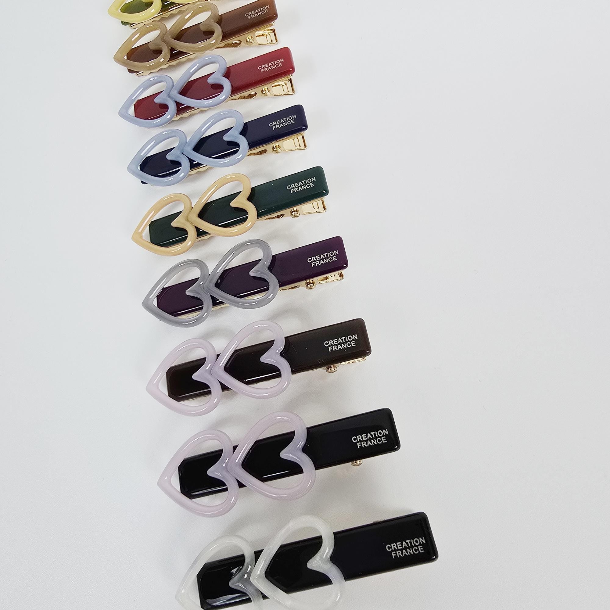 Twin Mini Heart Straight Side Hair Claw Clip (2 Inch) / Vivid Color French Pin / Alligator Hair Clip for Woman