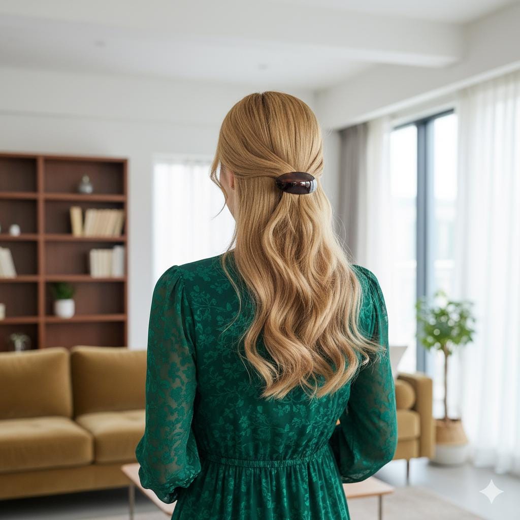 Painting Round Curved Hair Barrette (3.5 Inch) / Luxurious French Hair Pin / Automatic Hair Clip