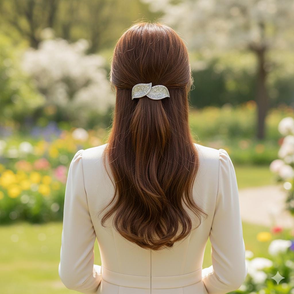 Leopard Big Leaf Hair Barrette with Cubic (4.1 Inch) / Luxurious French Hair Pin / Automatic Hair Clip