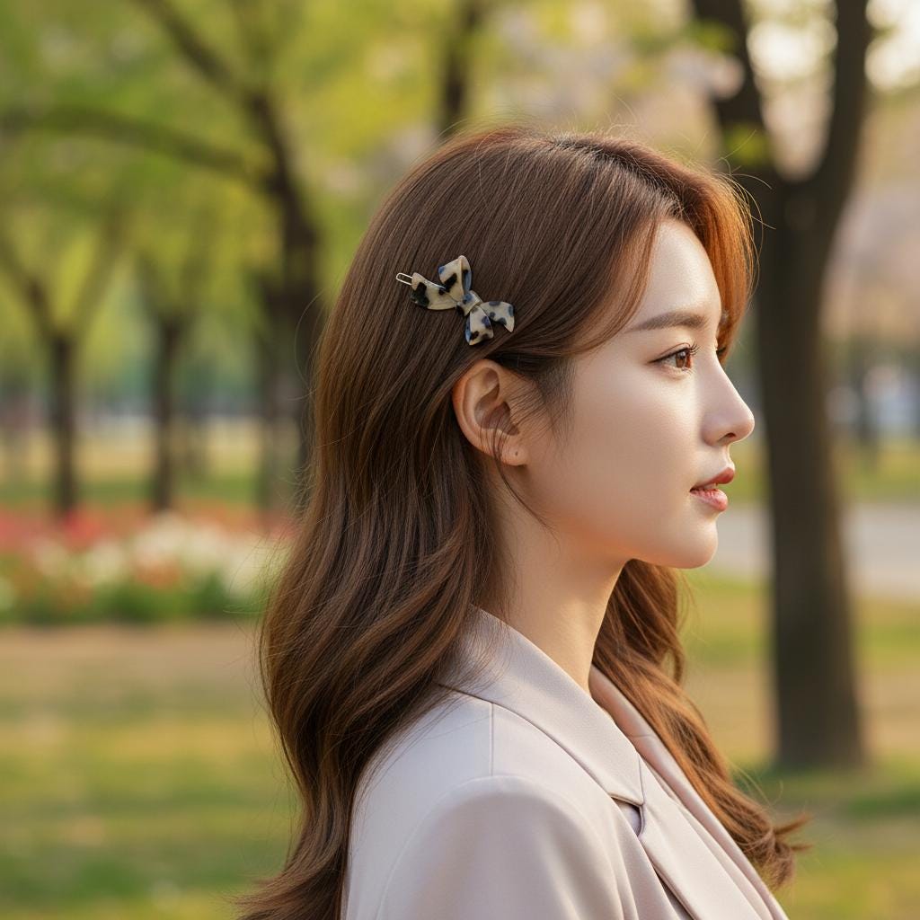 Leopard Marble Mini Double Ribbon Bobby Pin (2.2 Inch) / Tortoise Marble French Hair Pin Clip / Hair Accessory for Woman / Bow Barrette