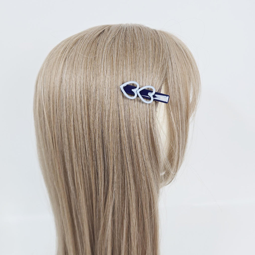Twin Mini Heart Straight Side Hair Claw Clip (2 Inch) / Vivid Color French Pin / Alligator Hair Clip for Woman