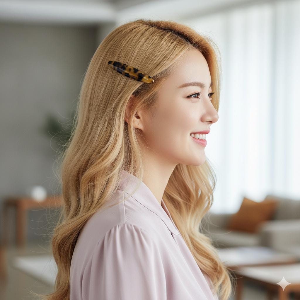 Pure Color Oval Hair Barrette (2.8 Inch) / Luxurious Tortoise Shell French Hair Pin / Automatic Hair Clip