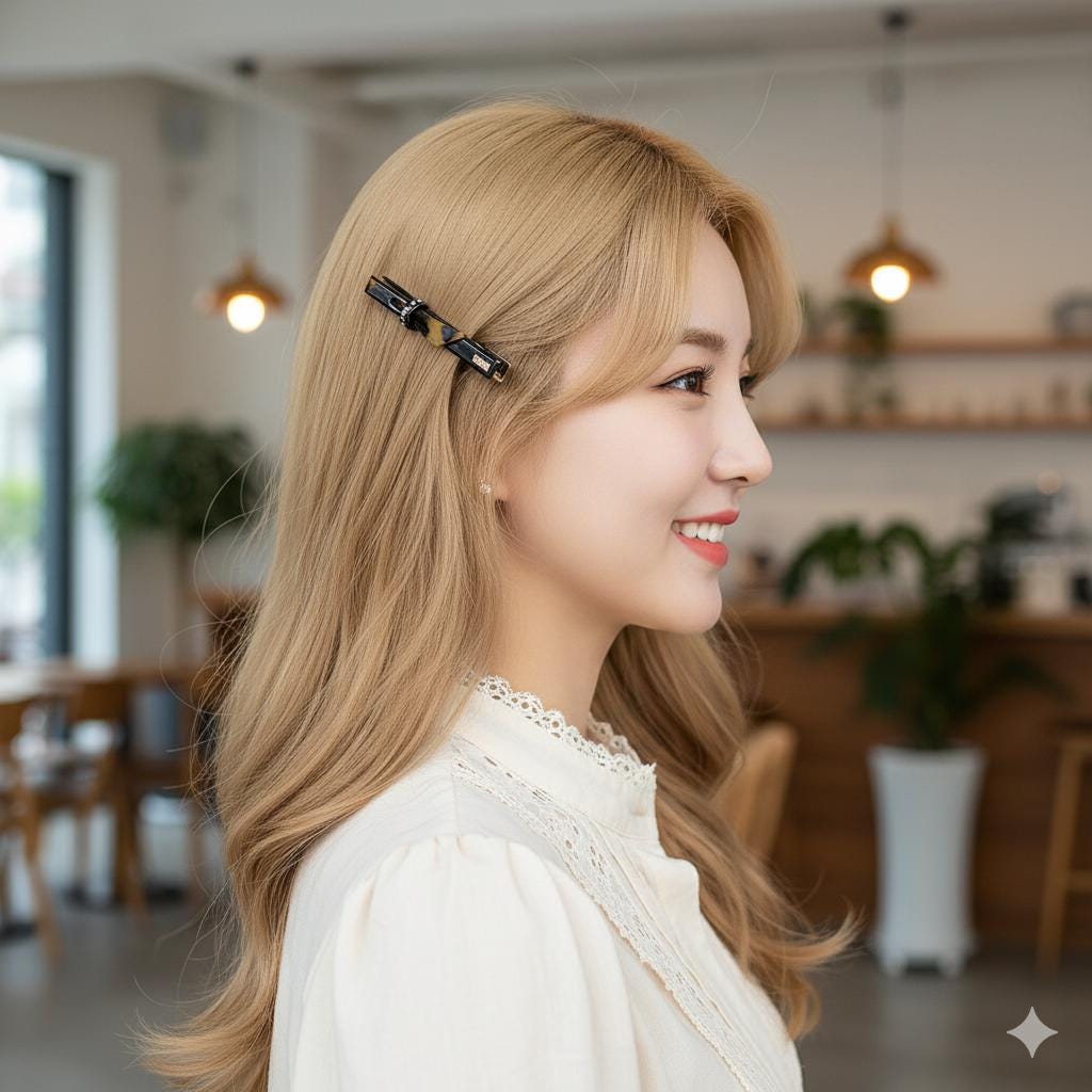 Cubic Point Mini Ribbon Hair Clip (2.6 Inch) / Small French Hair Pin / Alligator Clip for Woman