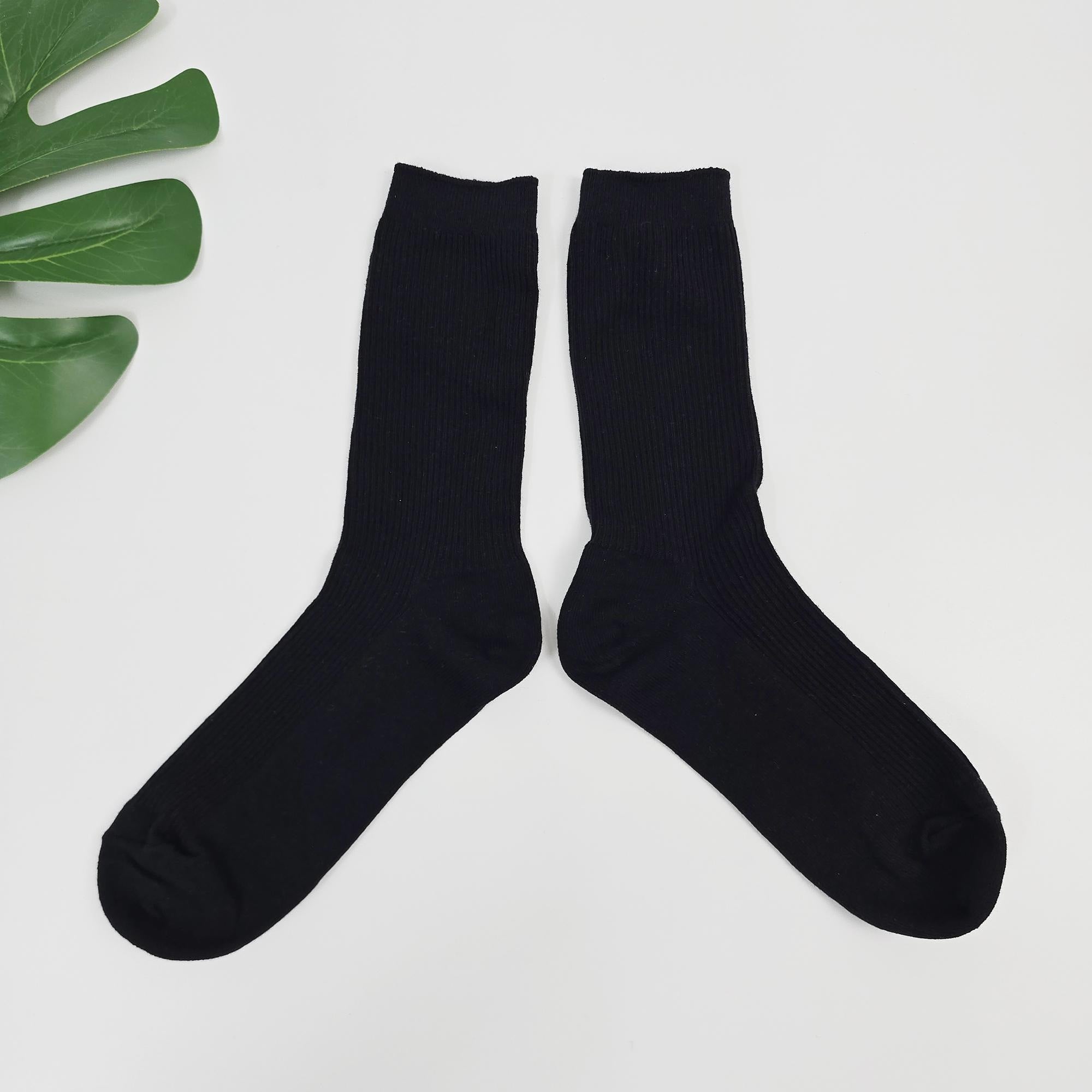 Cotton Crew Socks | Ribbed Solid Trouser Sock | Korean Socks | Minimalist Daily Gift