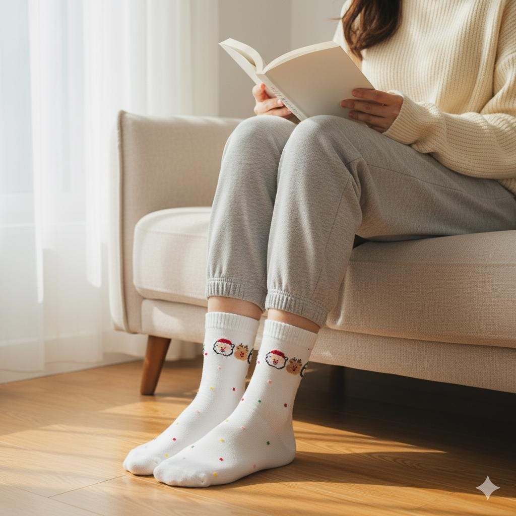 Christmas Socks | Embroidered Santa Bear Crew | Korean Socks | Cute Holiday Gift