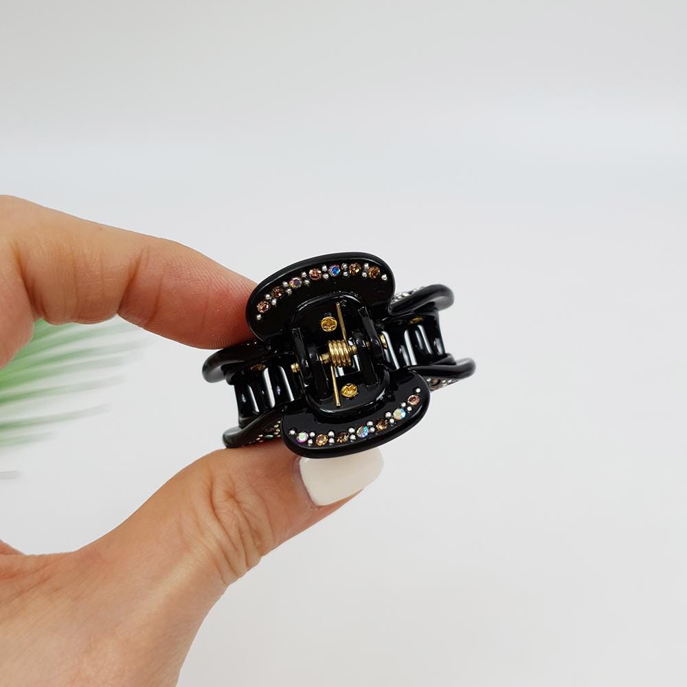 Luxurious Half Moon Hair Claw Clip with Cubic (1.8 Inch) / Tortoise Shell Small French Hair Pin / Bridal Hair Accessory for Woman