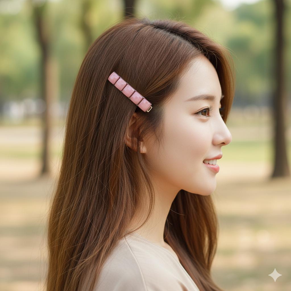 Square Formica Hair Barrette (2.4 Inch) / Diamond Cut Formica Stone Barrette / Vintage Antique Hair Accessory / Automatic Hair Pin
