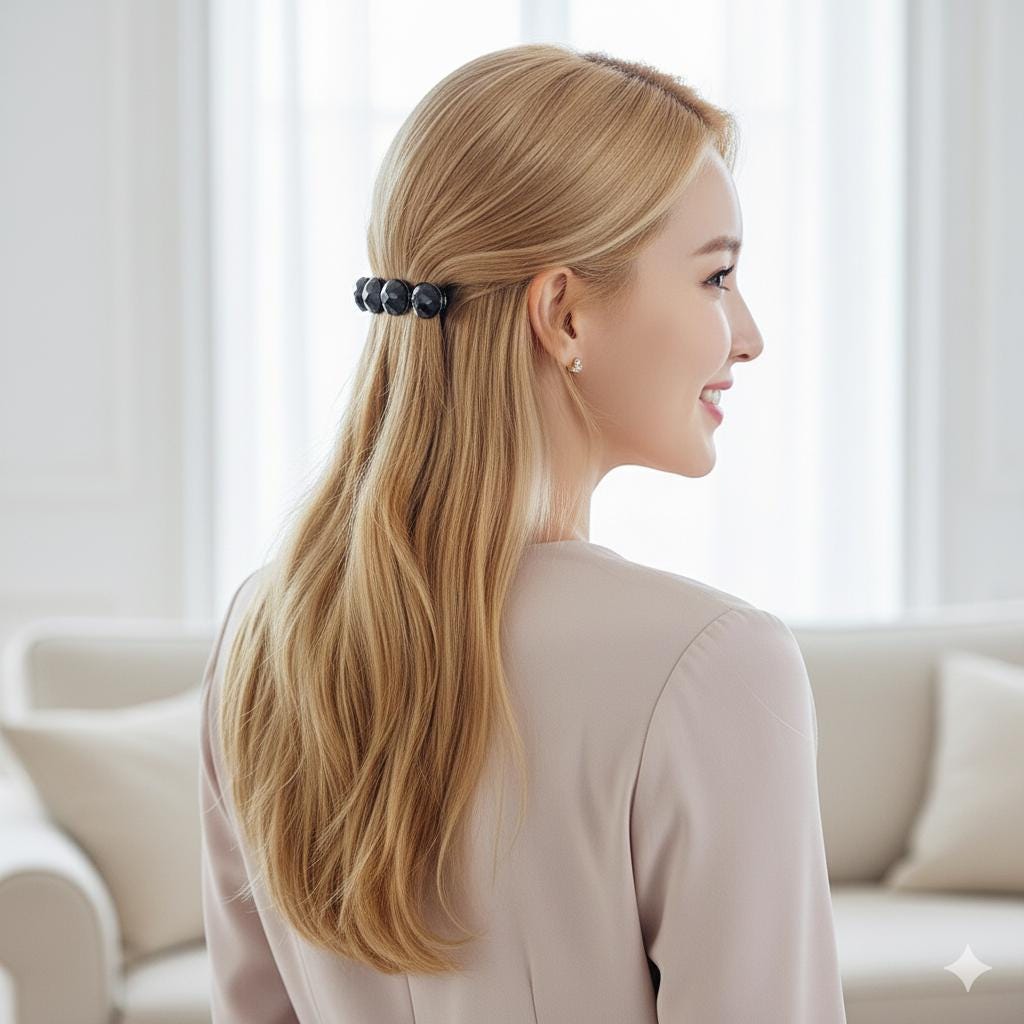 Big Oval Formica Hair Barrette (4.0 Inch) / Diamond Cut Formica Stone Decorated Barrette / Automatic Hair Pin