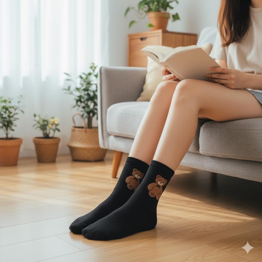 Teddy Bear Crew Socks | Soft Cotton Animal Print | Korean Socks | Cute Gift for Her