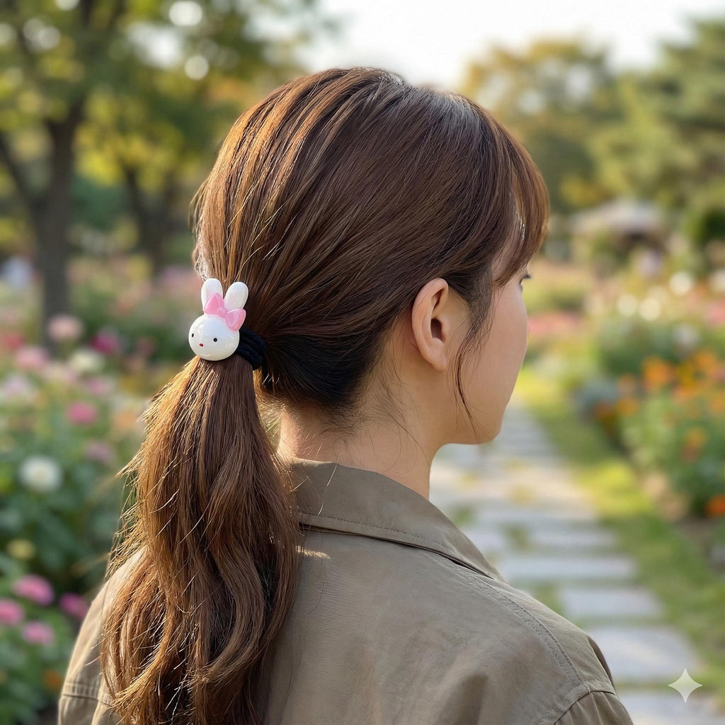 Mini Ribbon Chubby Bunny Ponytail Hair Tie (0.9 Inch) / Simple Cute Ponytail Holder / Hair Accessory for Woman