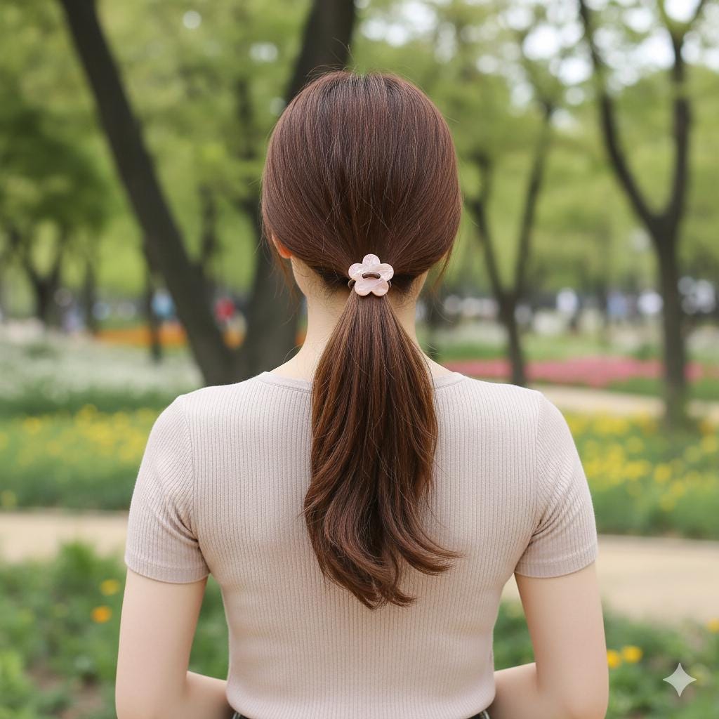 Opal Embossed Flower Stitch Ponytail Hair Tie (1.3 Inch) / Simple Cute Ponytail Holder / Hair Accessory for Woman