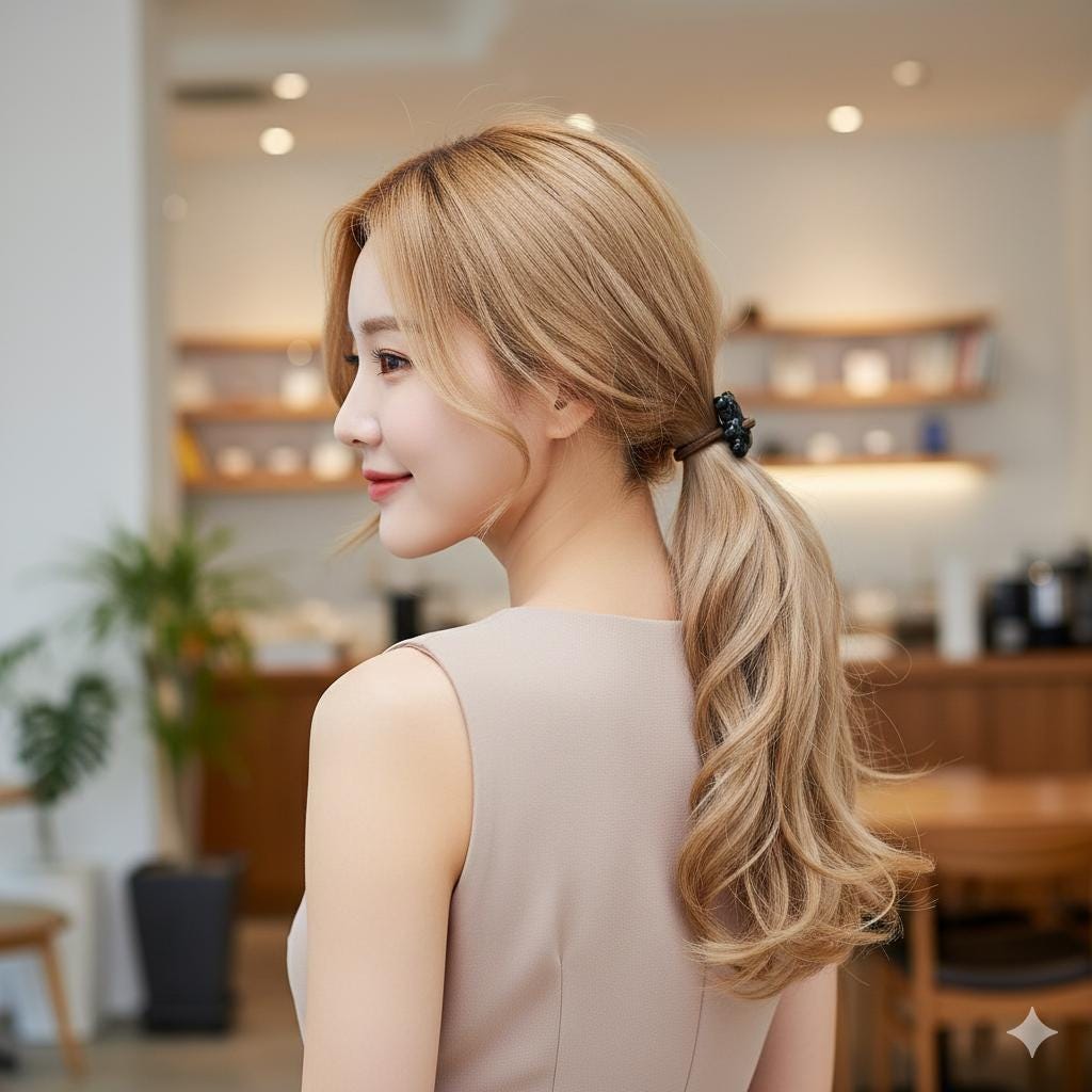 Velvet Aurora Convex Bear Stitch Elastic Hair Tie (1.1 Inch) / Simple Cute Ponytail Holder / Hair Accessory for Woman / French Hair Tie