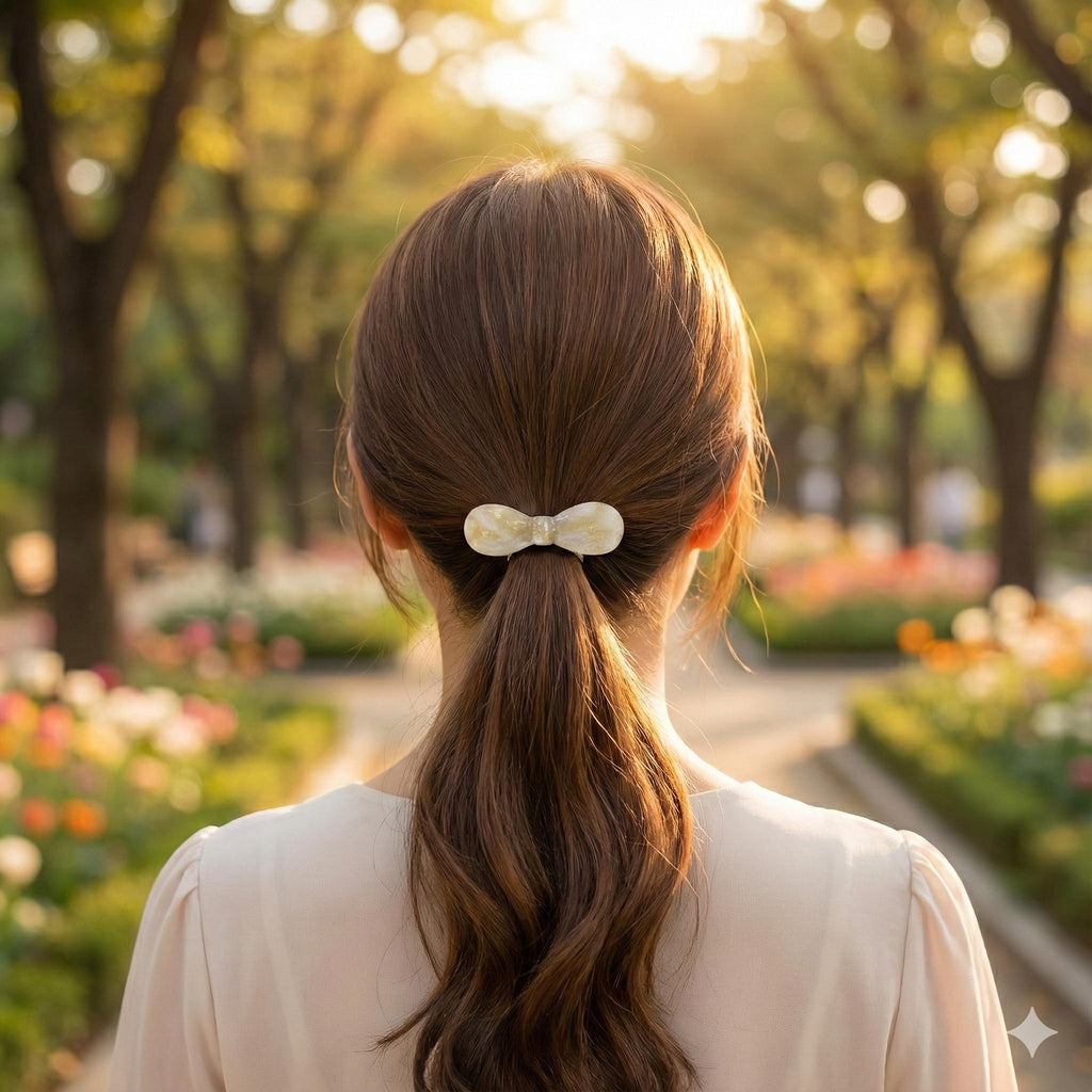 Round Convex Ribbon Hair Tie (2.0 Inch) / Simple Tortoise Shell Ponytail Holder / Hair Accessory for Woman / French Hair Tie