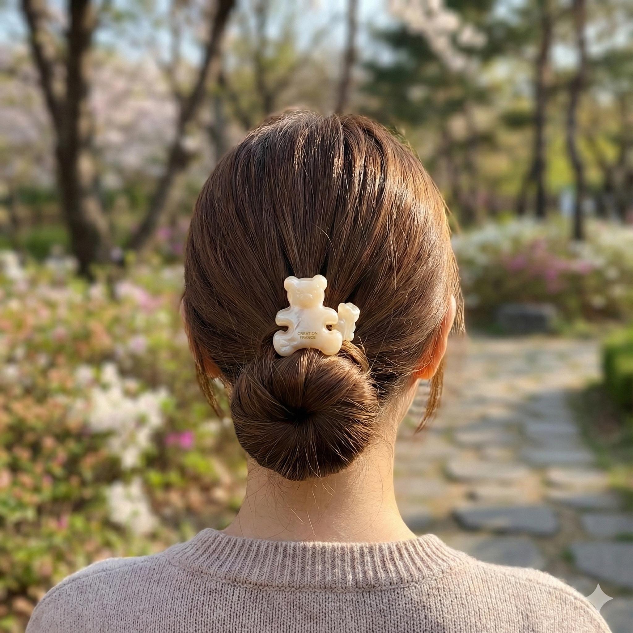 Ice Couple Teddy Bear Long Rubber Band Hair Tie / Simple Cute Ponytail Holder / Hair Accessory for Woman