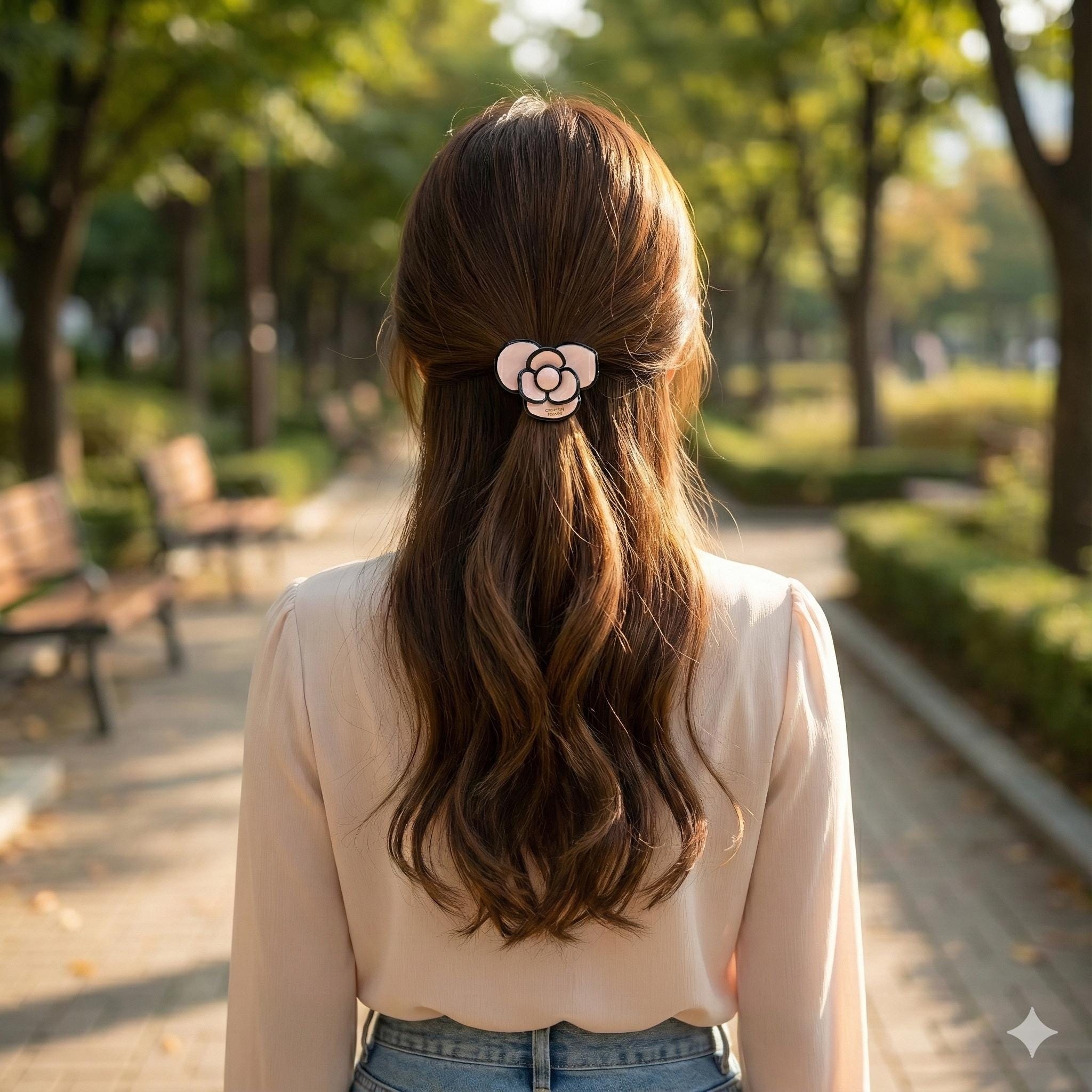 Pastel Color Lovely Camellia Flower Hair Tie (1.8 Inch) / Simple Cute Ponytail Holder / Hair Accessory for Woman / French Hair Tie