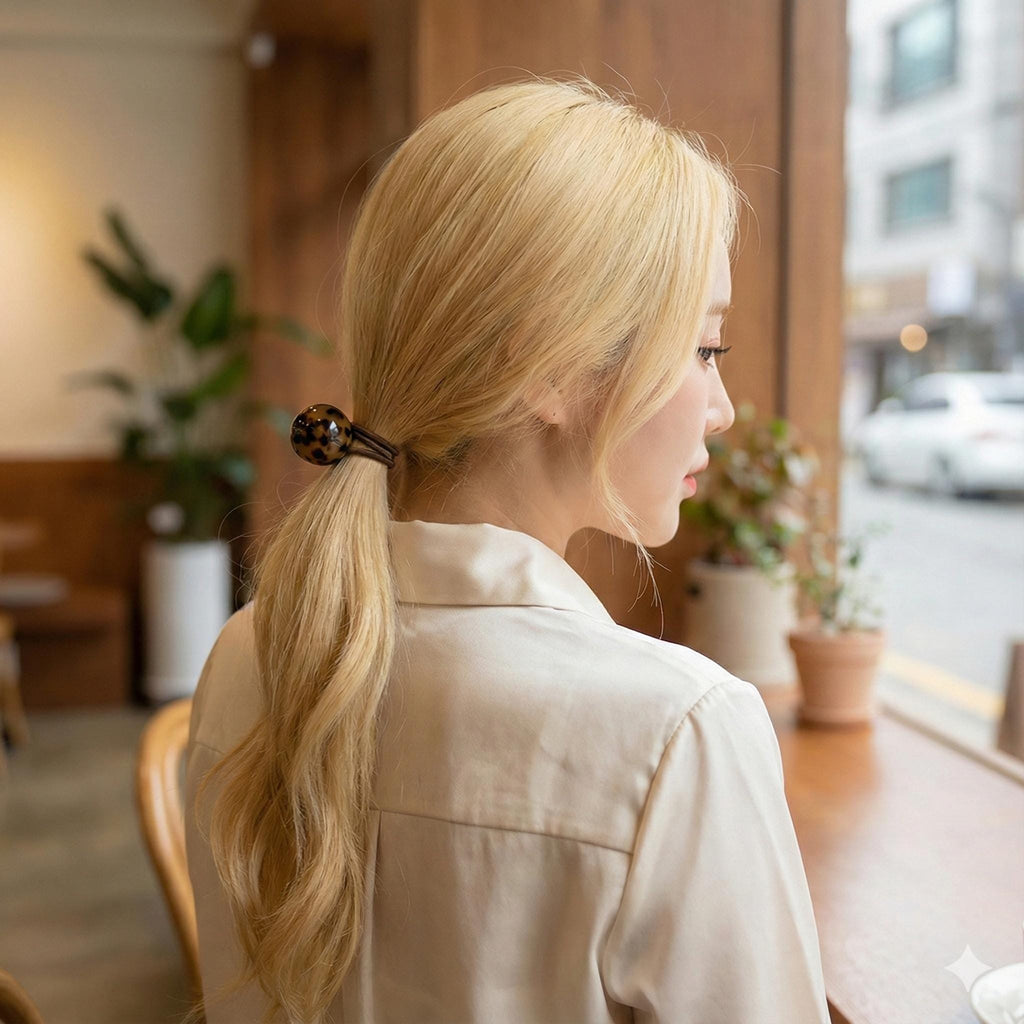 Tortoise Shell Round Bead Hair Tie / Cute French Ponytail Holder / Hair Accessory for Woman / French Hair Pin / Hair Scrunchy