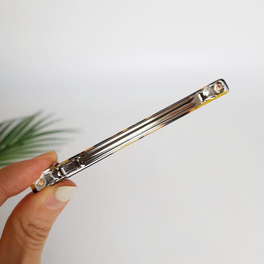 Cellulose Simple Slim Hair Barrette (4.1 Inch) / Tortoise Marble French Hair Pin / Hair Accessory for Woman / Automatic Hair Clip