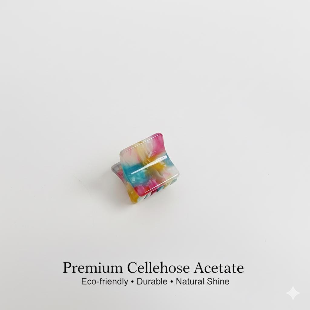 Modern Square Mini Hair Claw Clip / Tortoise Shell Small French Hair Pin / Hair Barrette for Woman / Metal Hair Claw