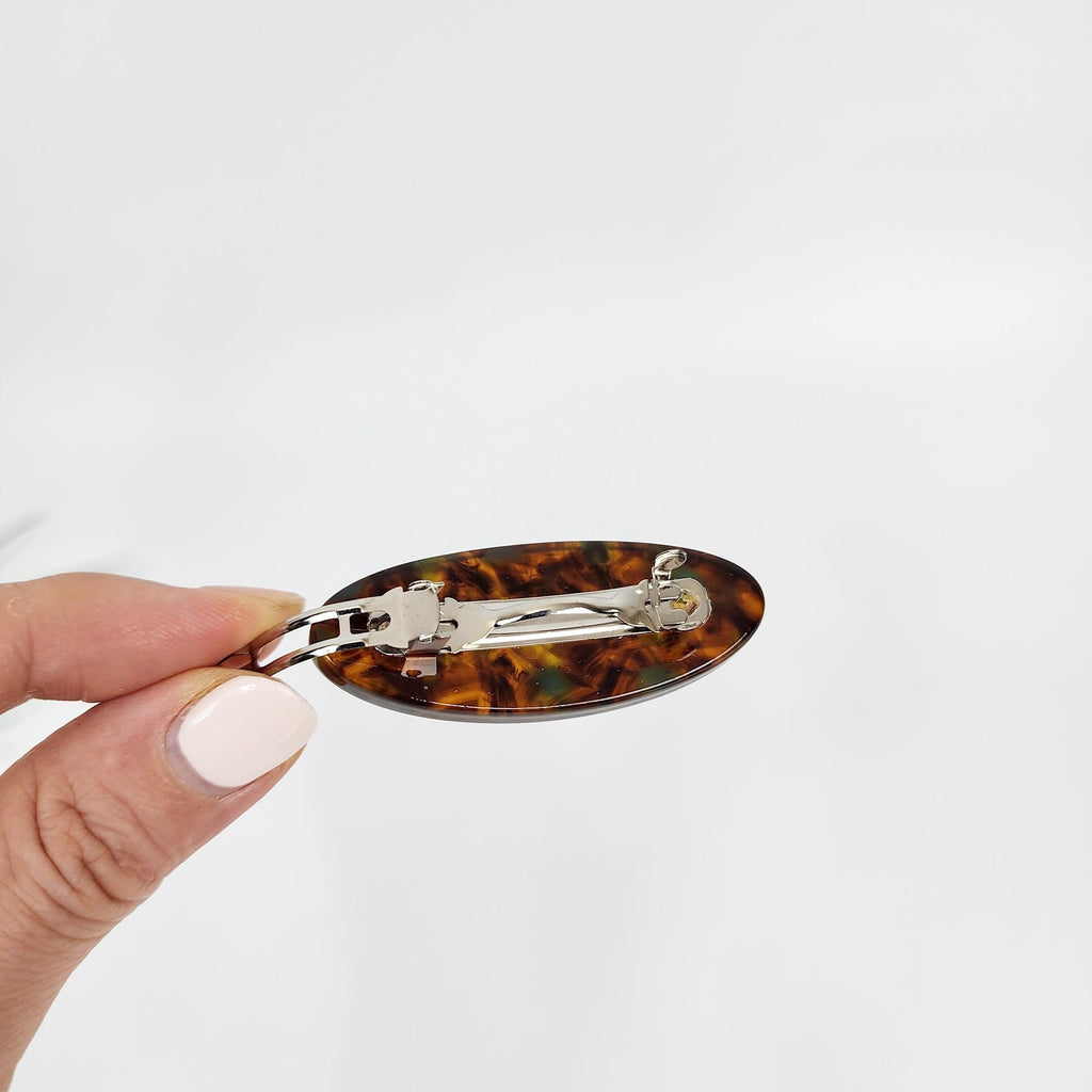Pastel Color Cora Oval Mini Hair Barrette with Cubic (2.2 Inch) / Cute French Hair Pin / Automatic Hair Clip