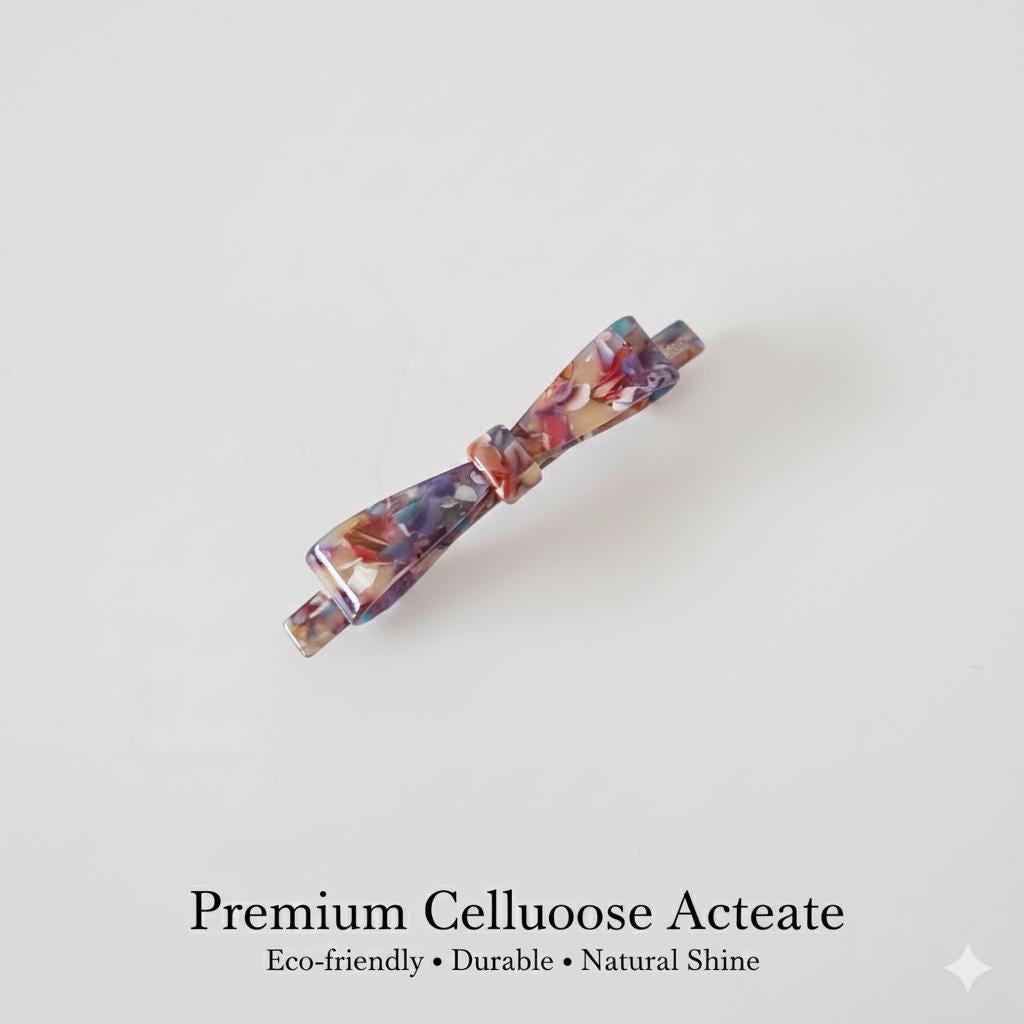 Bow Ribbon Hair Barrette (3.5 Inch) / Tortoise Marble French Hair Pin / Hair Accessory for Woman / Automatic Hair Clip