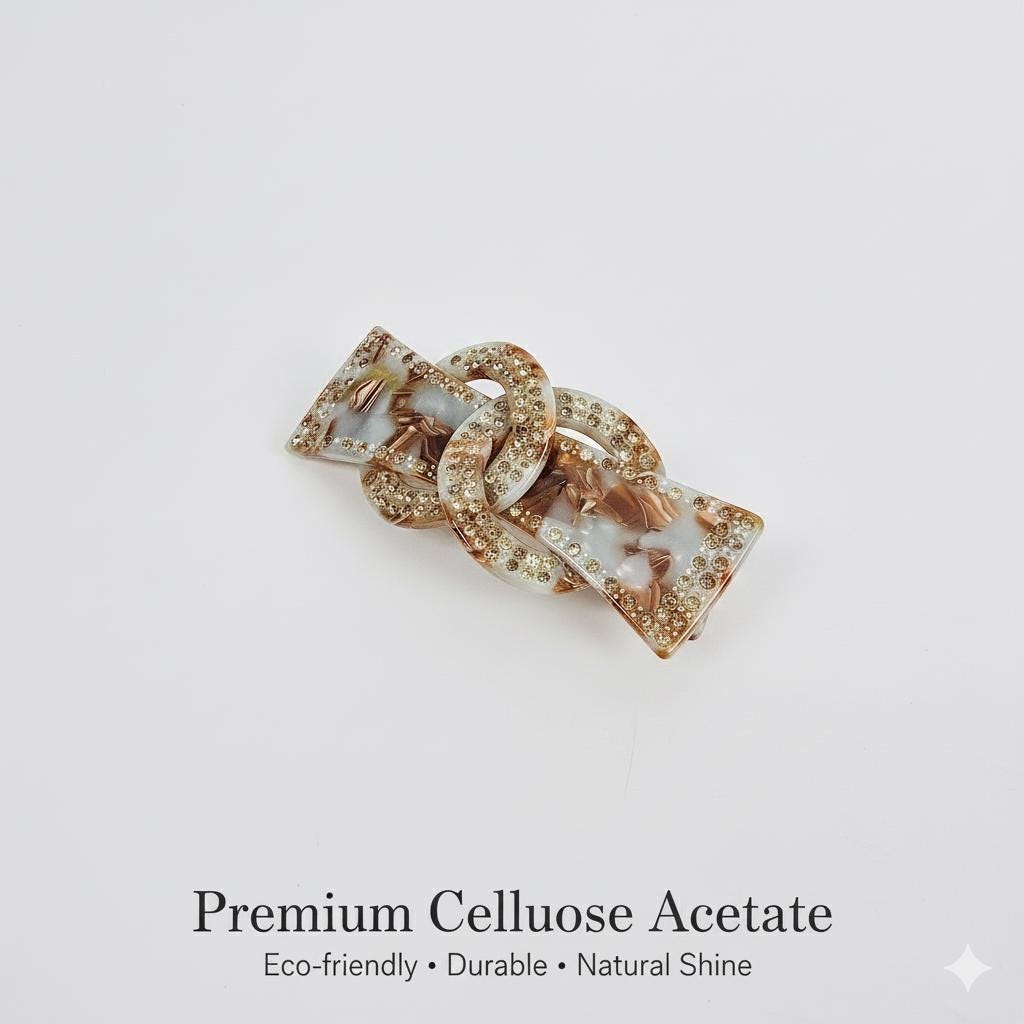 Sparkling Chain Cubic Line Half-Up Hair Barrette (3.1 Inch) / Elegance French Hair Pin / Automatic Hair Clip